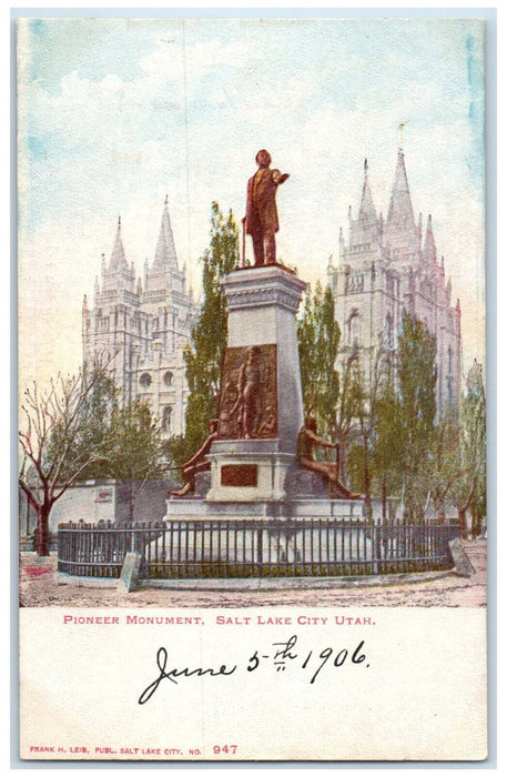 1906 Pioneer Monument Salt Lake City Utah UT Antique Unposted Postcard