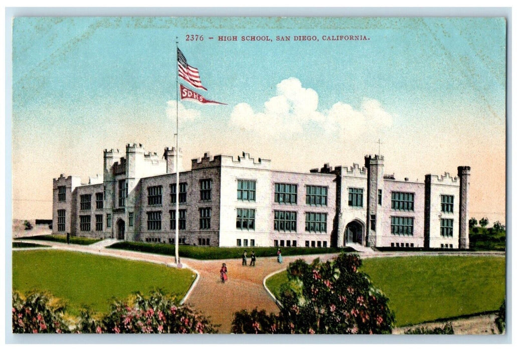 c1910's High School Building Campus San Diego California CA Antique Postcard