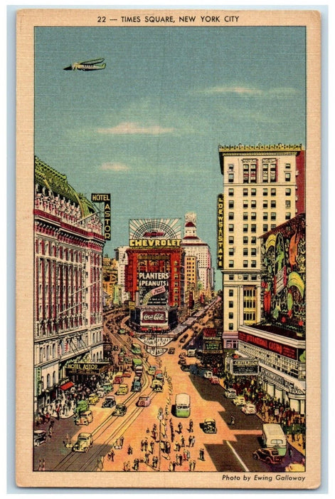 1939 Times Square Chevrolet Coca Cola Planters Peanuts New York City NY Postcard