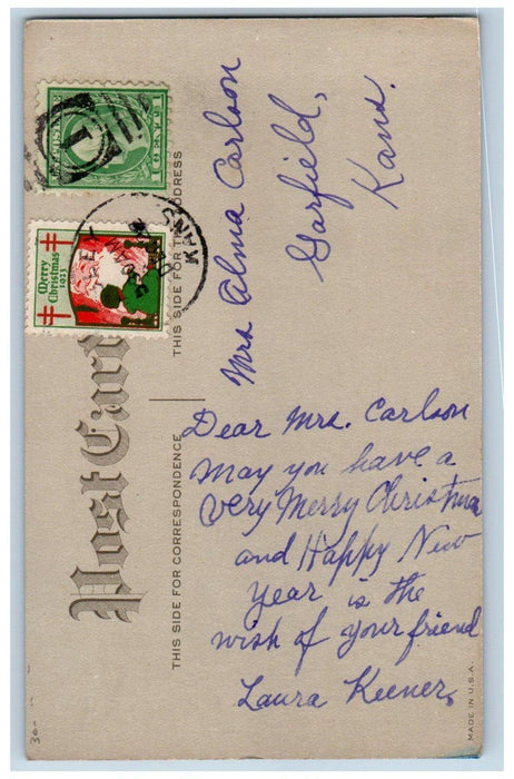 1922 Christmas Girl Slipped Winter Gifts Tide Christmas Seal Vintage Postcard