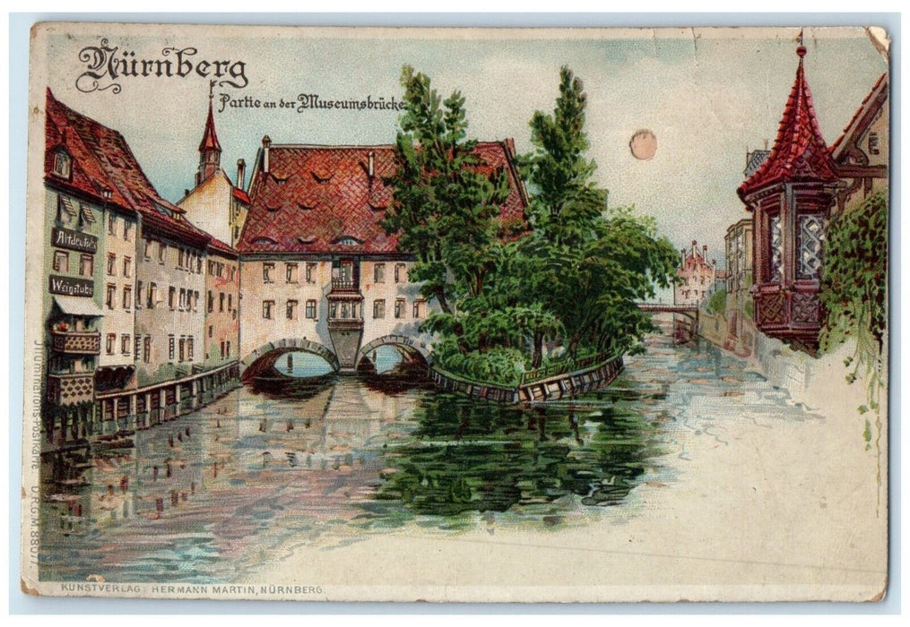 c1905 Parte An Der Museumsbruckee HTL Hold To Light Nurnberg Germany Postcard