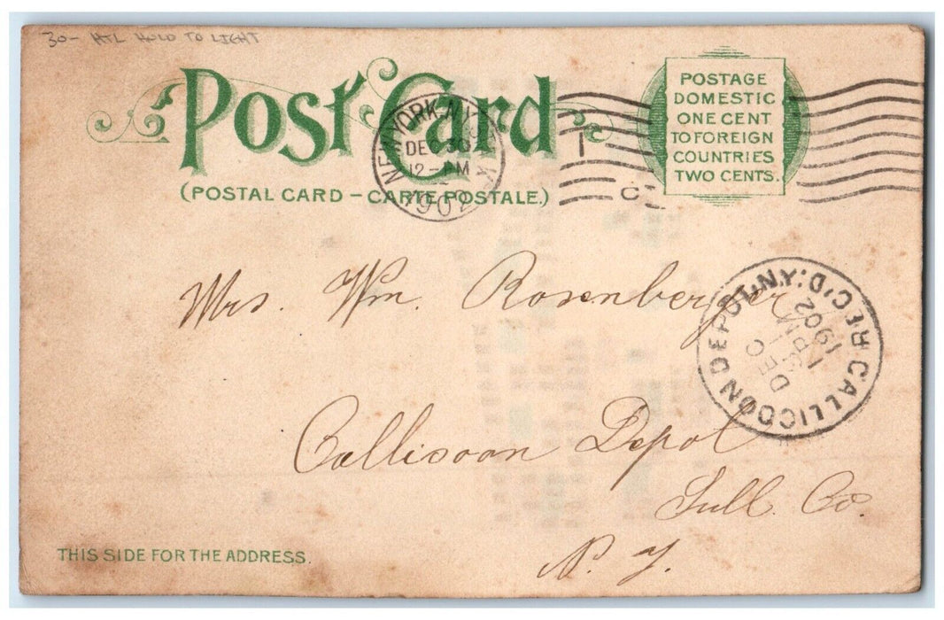 1902 Happy New Year El Train Railroad Coentie's Slip Hold To Light HTL Postcard