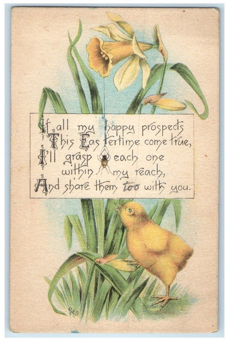 c1910's Easter Chick And Flowers Prince Buffalo New York NY Antique Postcard