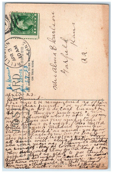 1923 Easter Happiness Flowers Wellington Kansas KS Posted Vintage Postcard