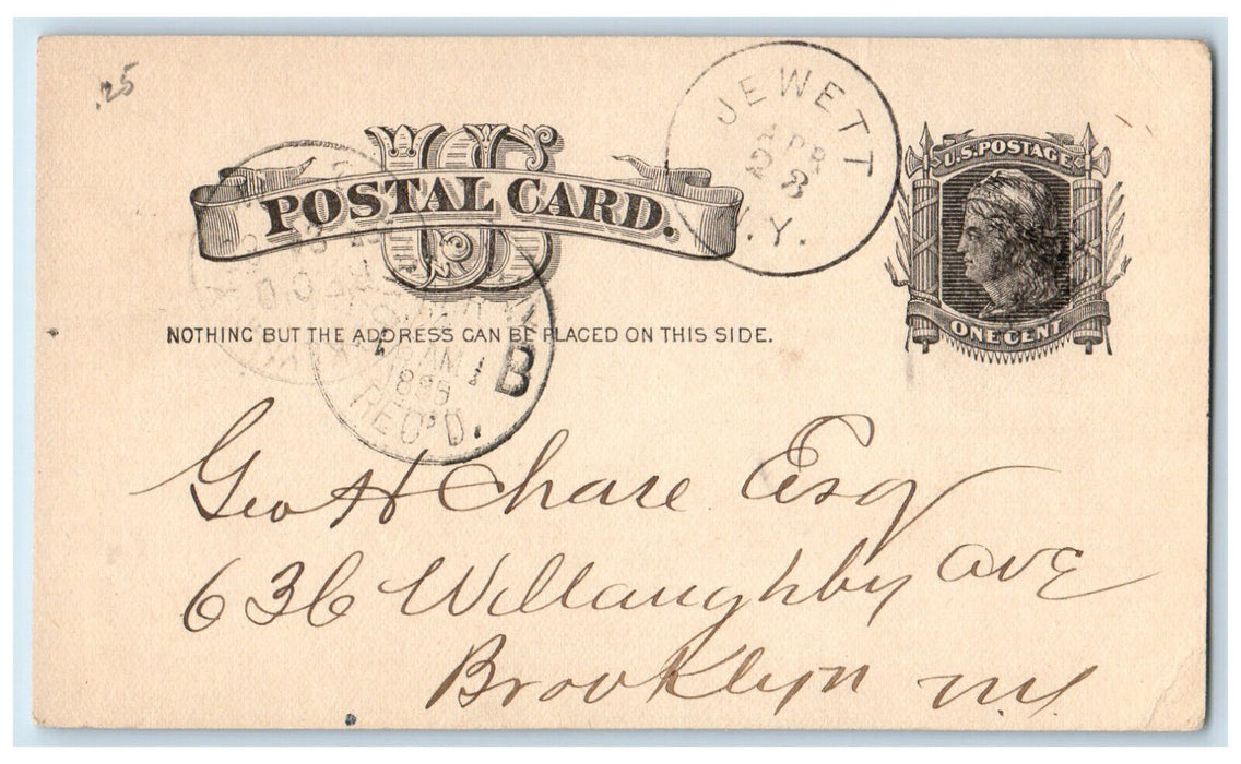 1885 Geo H Chase Clover & Simolty Seed EK Jewett NY Brooklyn NY Postal Card