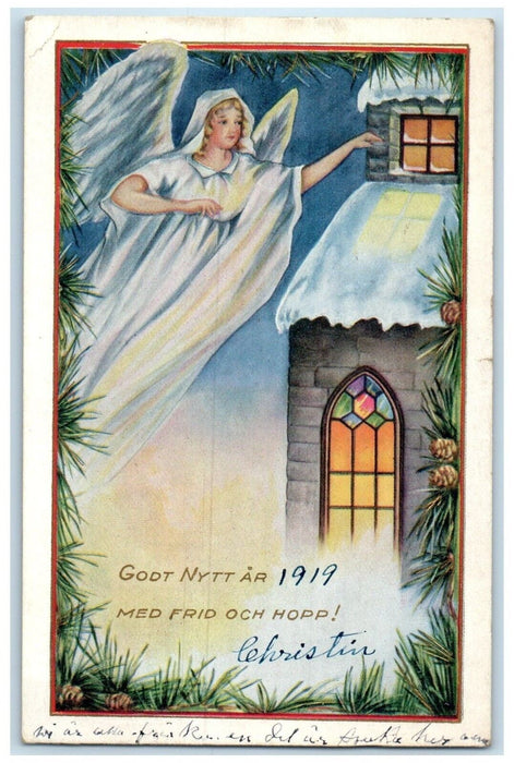 1919 Christmas Floating Angel House Pinecone Chanute Kansas KS Antique Postcard