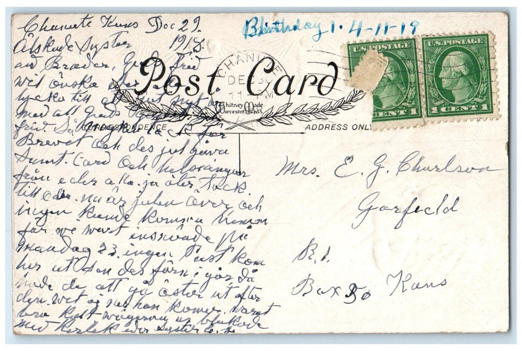 1919 Christmas Floating Angel House Pinecone Chanute Kansas KS Antique Postcard