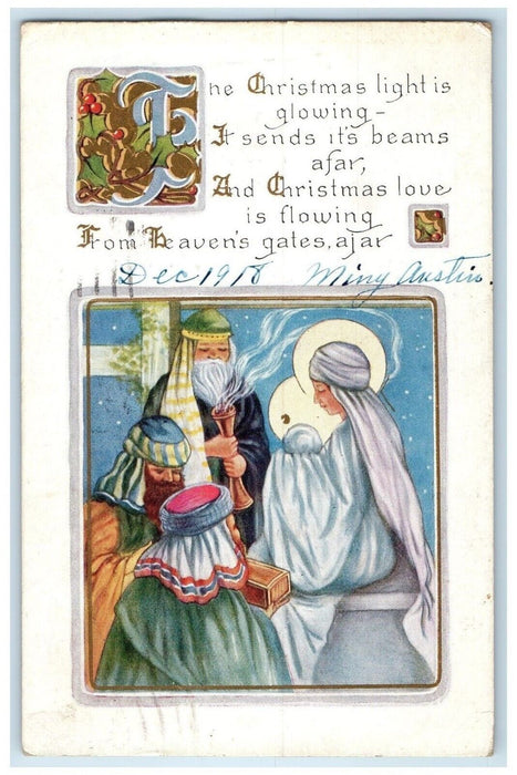 1918 Christmas Religious Berries Embossed Atlanta Georgia GA Antique Postcard