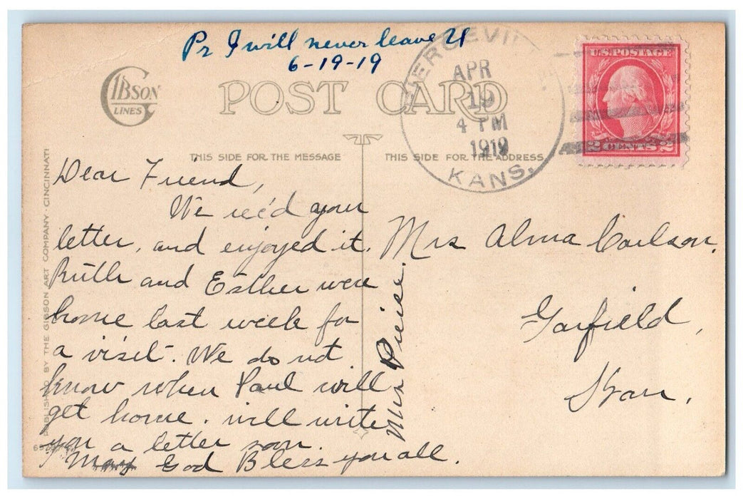 1919 Easter Trees Forest Moon Gibson Garfield Kansas KS Posted Antique Postcard