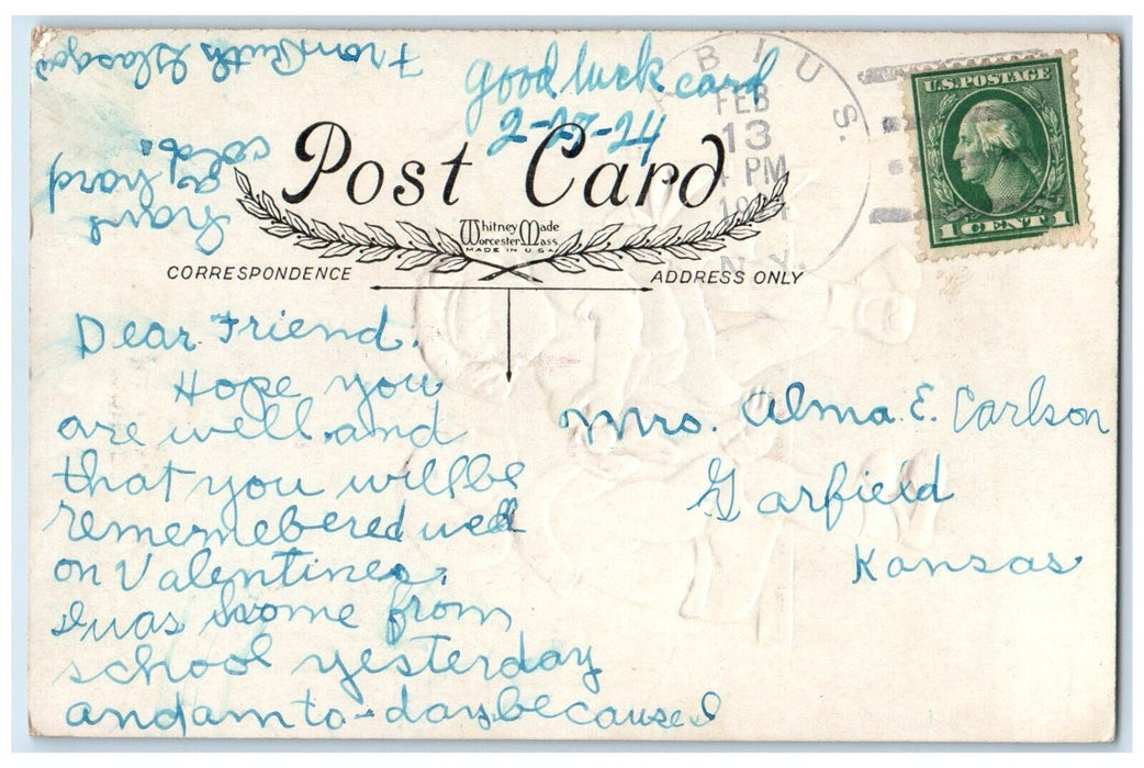 1914 Valentine Little Sweetheart Heart Roses Flowers Embossed Antique Postcard