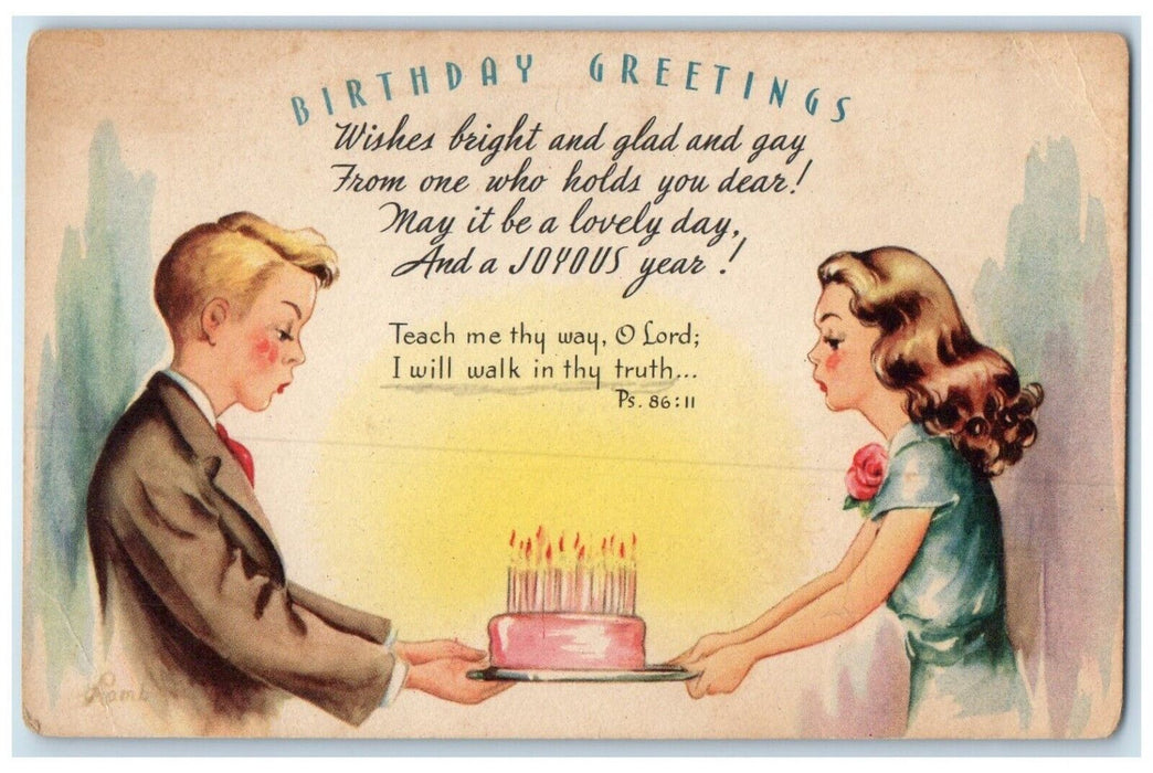 c1910's Birthday Greetings Message Cake With Candles Unposted Antique Postcard