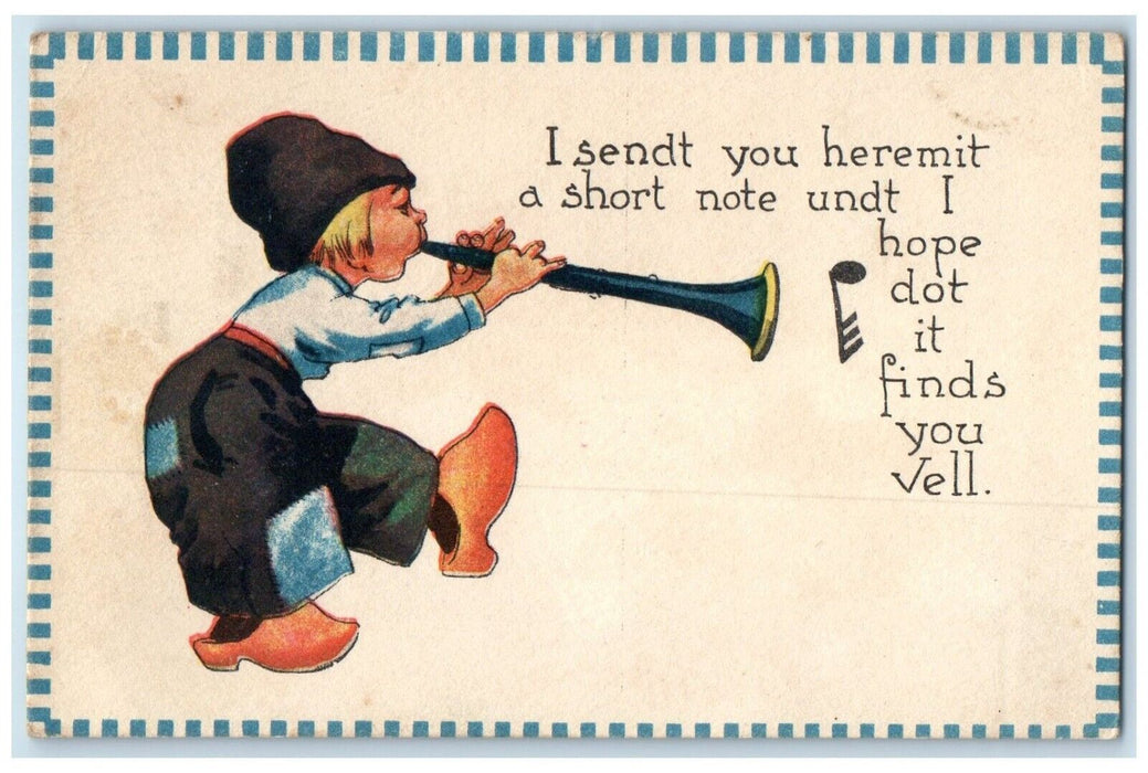 1913 Dutch Boy Flute I Sendt You Heremit A Short Note Buffalo Kansas KS Postcard