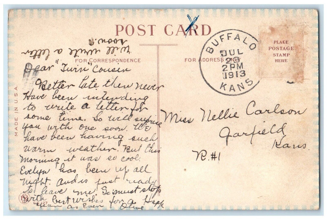 1913 Dutch Boy Flute I Sendt You Heremit A Short Note Buffalo Kansas KS Postcard