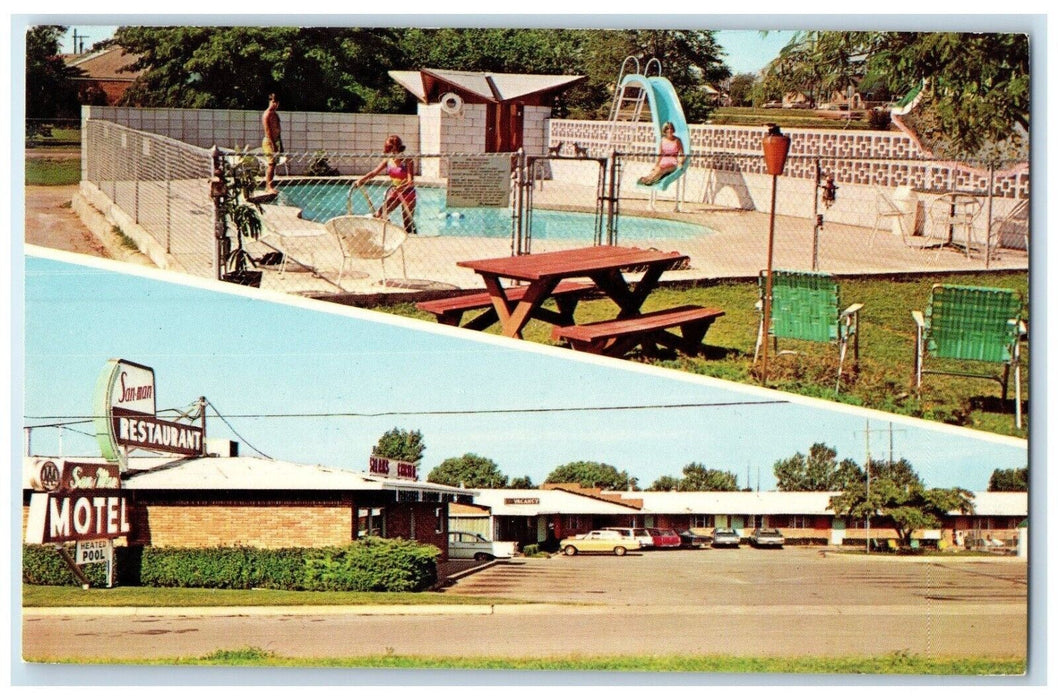 c1950's San Man Motel & Restaurant Chickasha Oklahoma OK Dual View Postcard