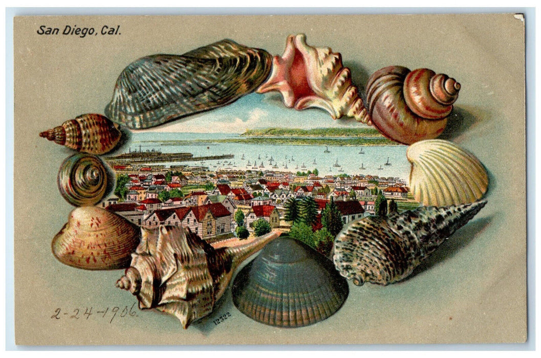 1906 Different Kinds of Shell Boat Ships at San Diego CA Embossed Postcard