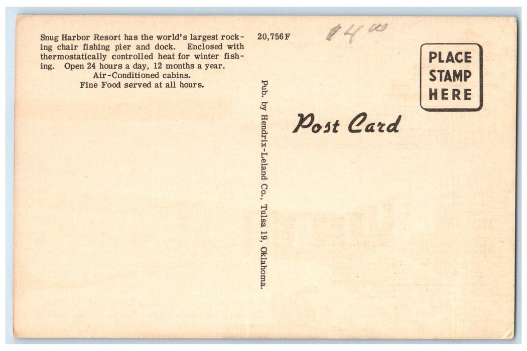 Snug Harbor Resort Rocking Chair Fishing Dock Wagoner Oklahoma OK Postcard