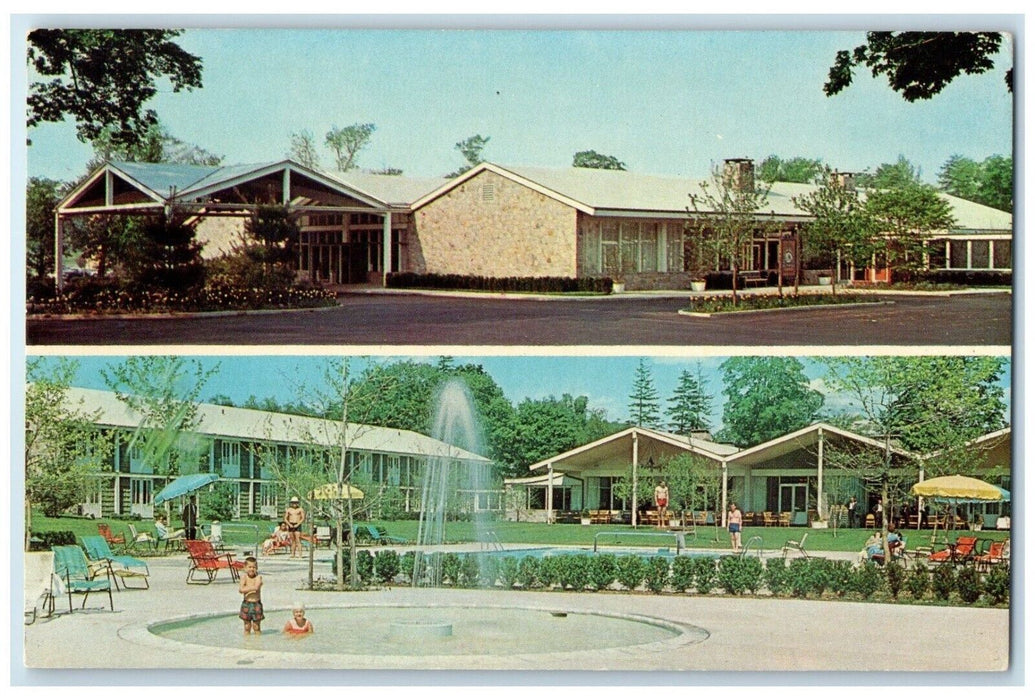 c1950's Hilton Inn Motel Water Fountain Tarrytown New York NY Dual View Postcard