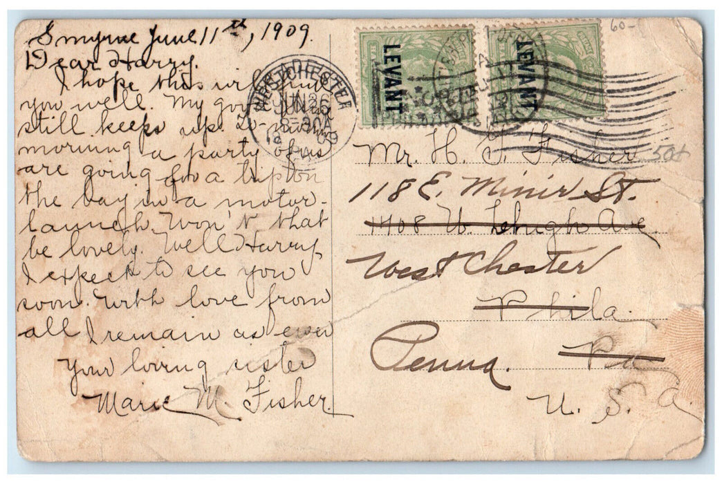 1909 Italian Girls School Smyrna Turkey Posted Antique Levant Postcard