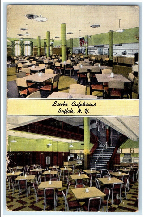 c1930's Laube Cafeteria Dining Room Buffalo New York NY Dual View Postcard