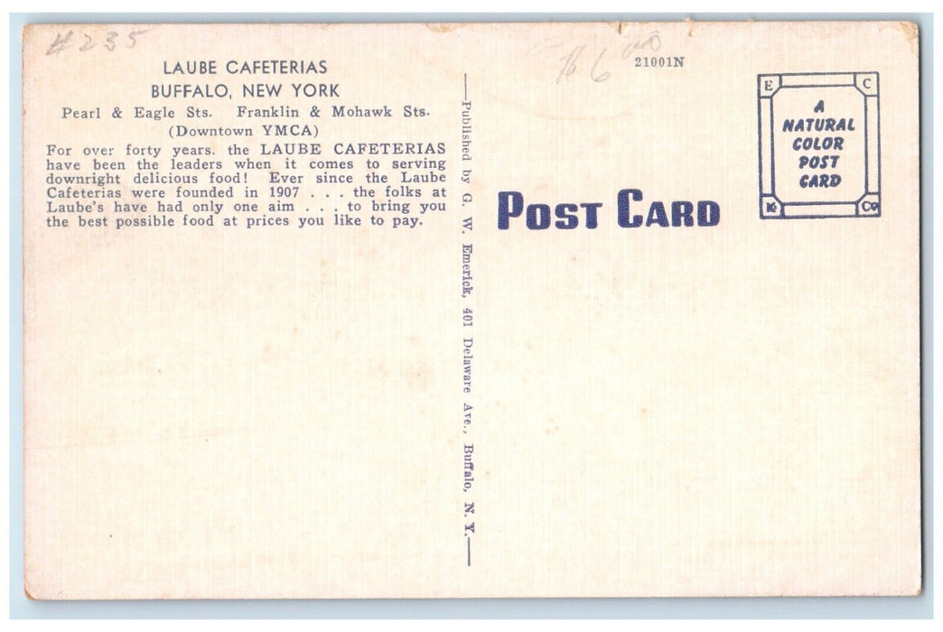 c1930's Laube Cafeteria Dining Room Buffalo New York NY Dual View Postcard