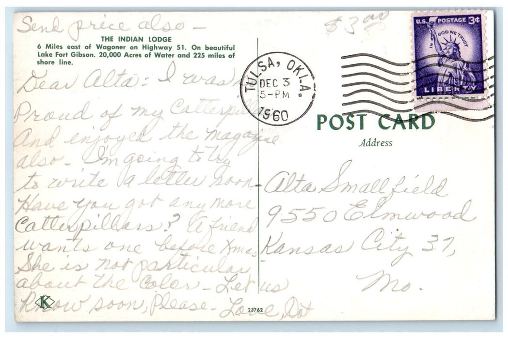 1960 The Indian Lodge Motel Cars Wagoner Tulsa Oklahoma OK Vintage Postcard