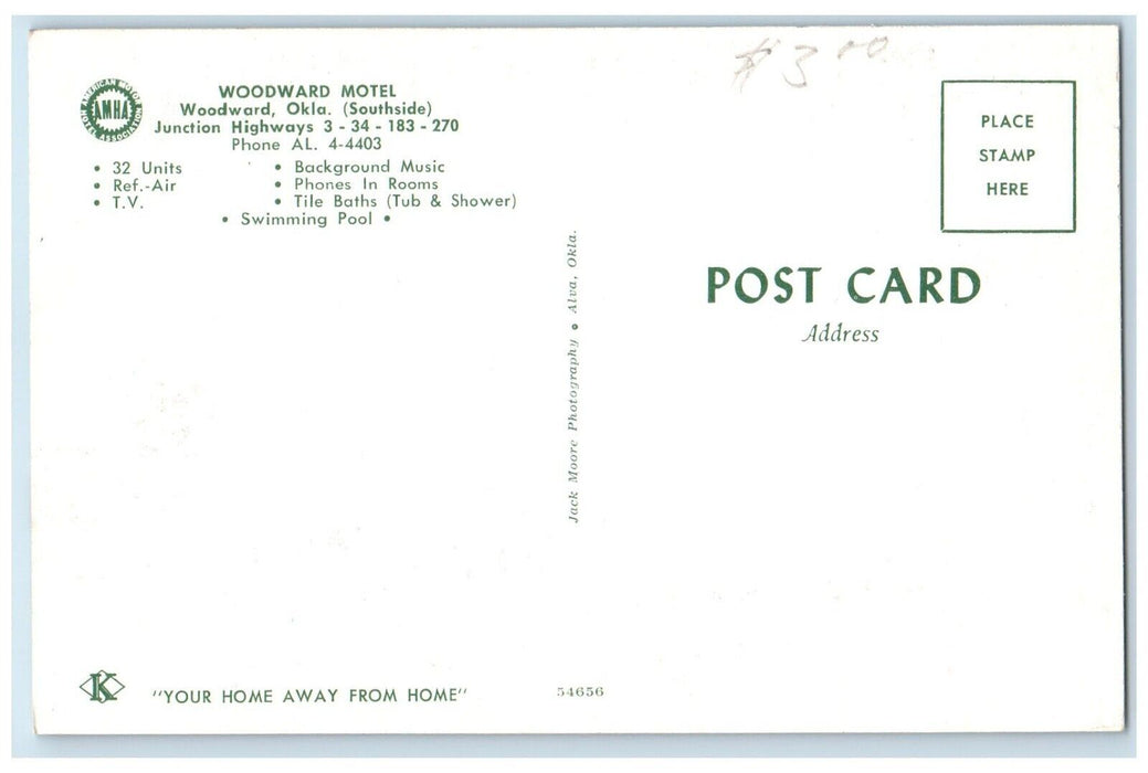 c1960's Woodward Motel Swimming Pool Car Woodward Oklahoma OK Vintage Postcard