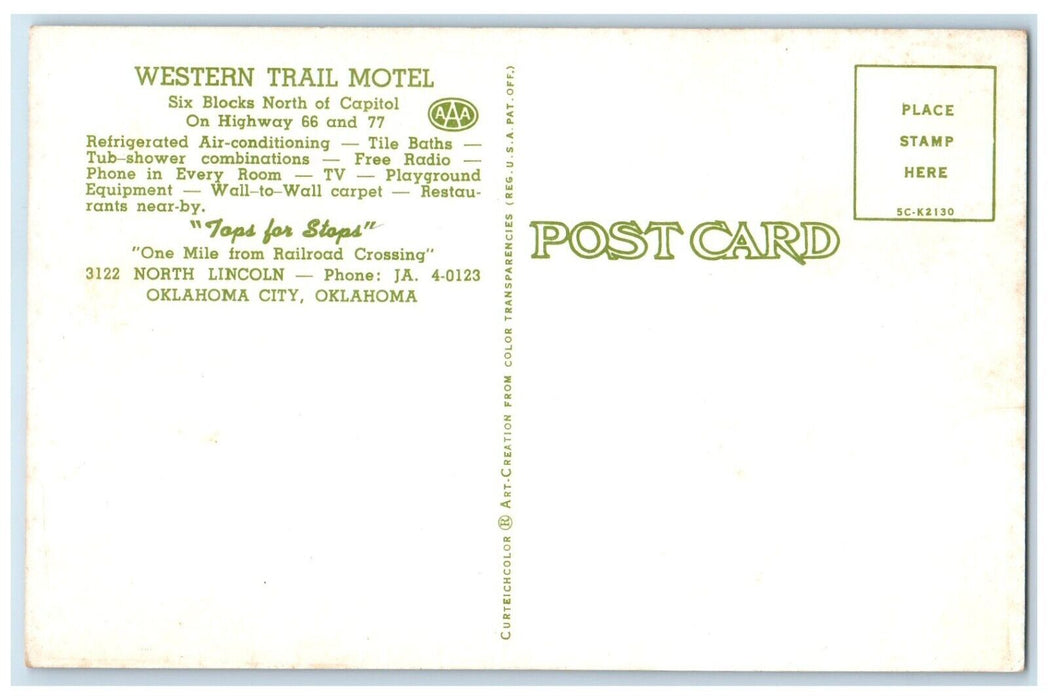 Western Trail Motel Roadside Cars Oklahoma City Oklahoma OK Vintage Postcard