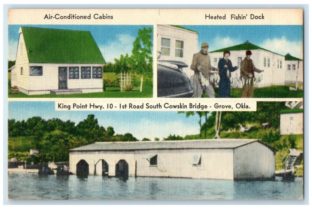 c1930's King Point Cowskin Bridge Grove Oklahoma OK Multiview Vintage Postcard