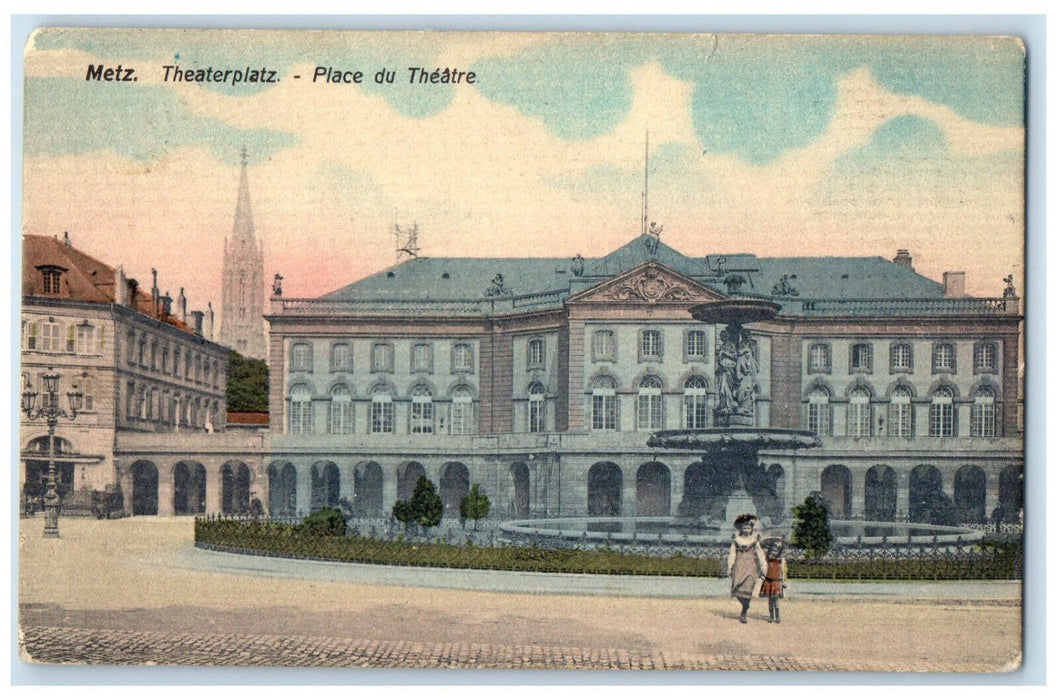 1911 View of Theater Square Metz Grand Est France Posted Antique Postcard