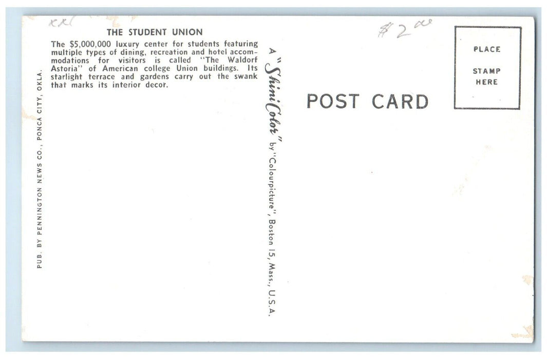 Student Union Building Oklahoma A&M College Stillwater Oklahoma OK Postcard