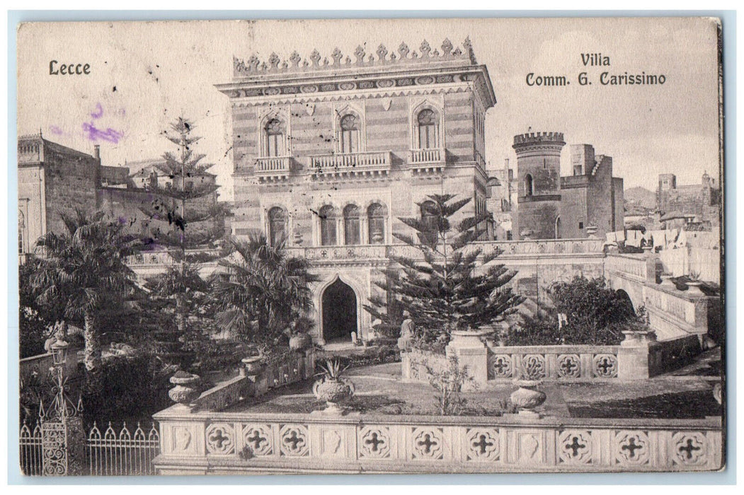 c1910 Villa Comm. G Carissimo Lecce Apulia Italy Antique Posted Postcard
