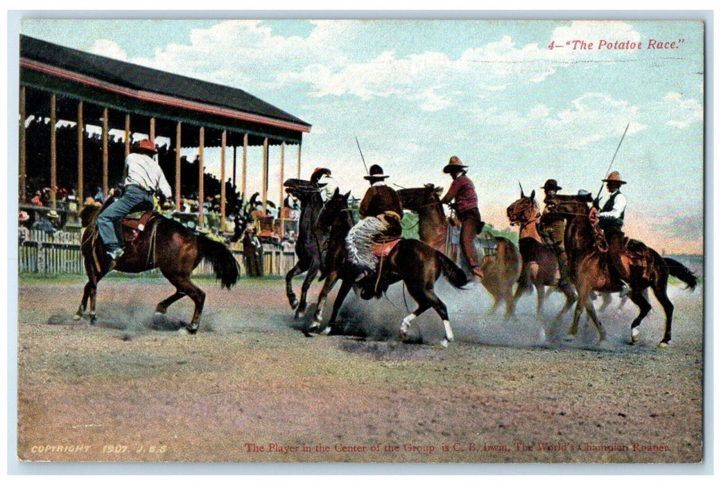 c1910's CB Erwin Roper Rodeo Horse Racing World's Champion Roaper Postcard
