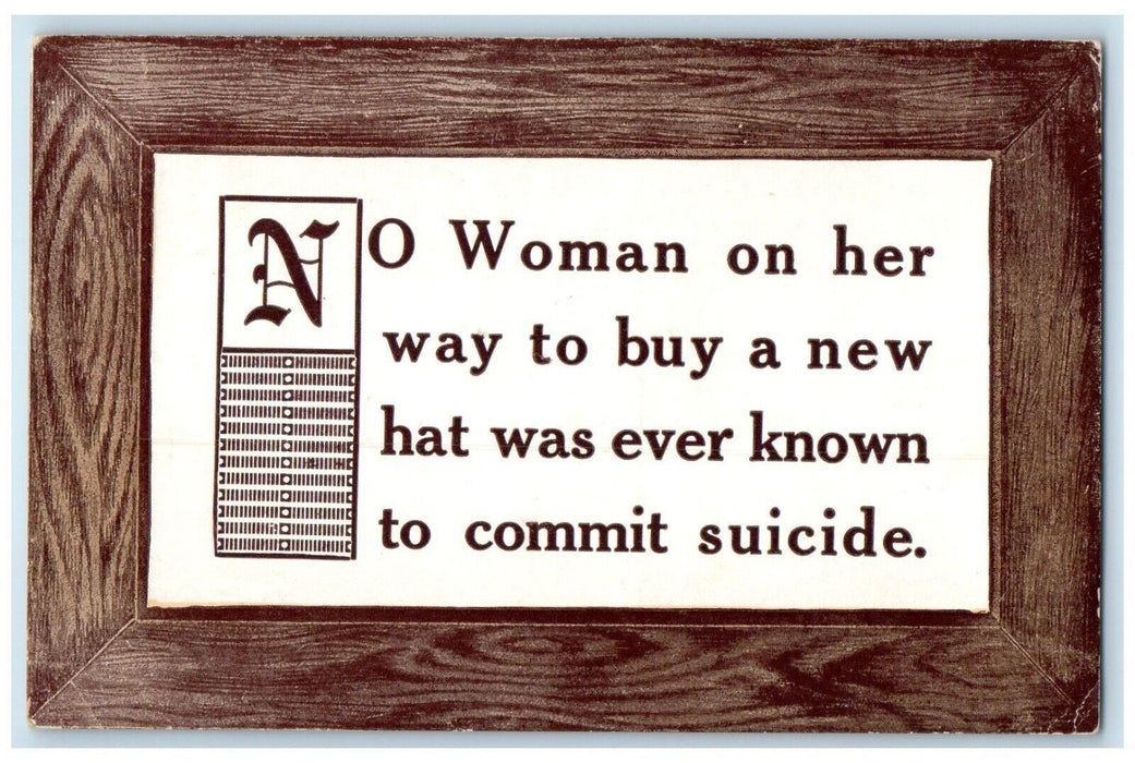 c1910's No Woman On Her Way To Buy A New Hat Commit Suicide Humor Postcard