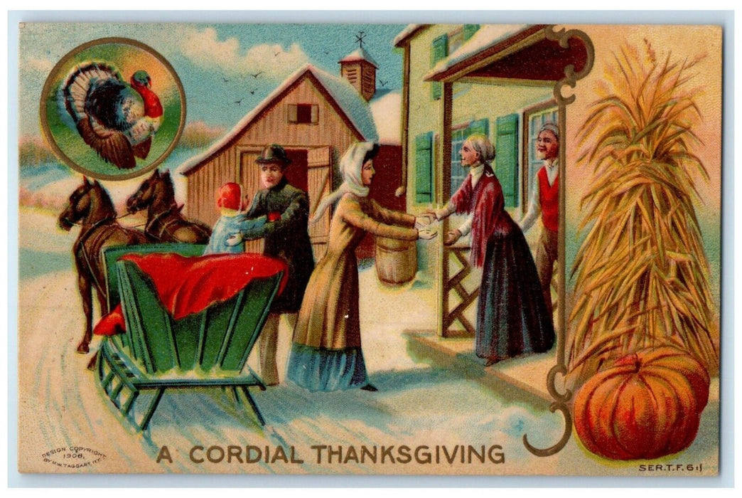 c1910's Thanksgiving Cordial Turkey Embossed Laurella Pennsylvania PA Postcard