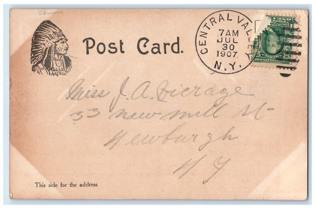 1907 Woman Sewing Rocking Chair Wednesday Central Valley New York NY Postcard