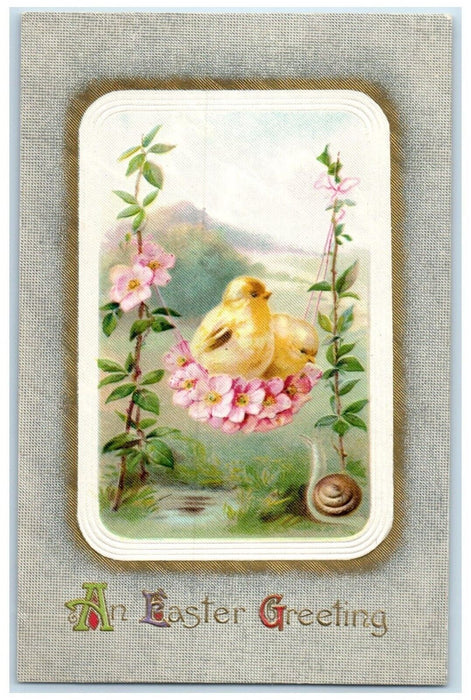 c1910's Easter Greetings Chicks In Hanging Flowers Snail Winsch Back Postcard