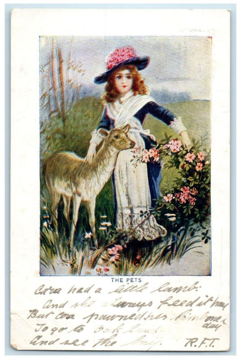 c1910's Pretty Girl Deer The Pets Flowers Oakland California CA Antique Postcard