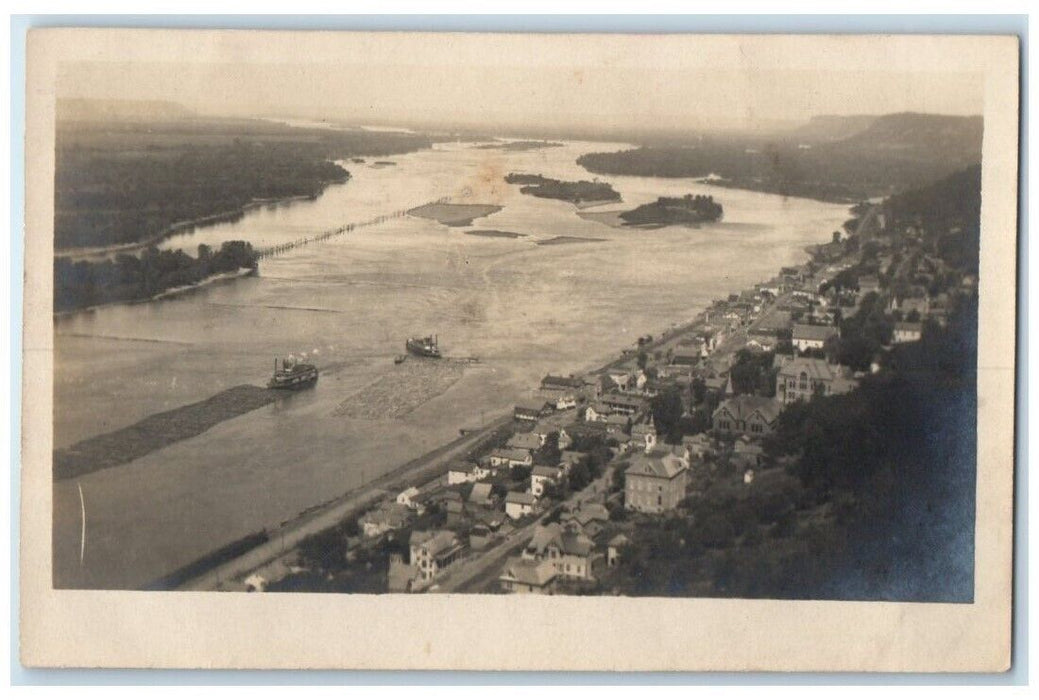 c1920s Aerial View Of Wabasha Mississippi River Minnesota MN RPPC Photo Postcard