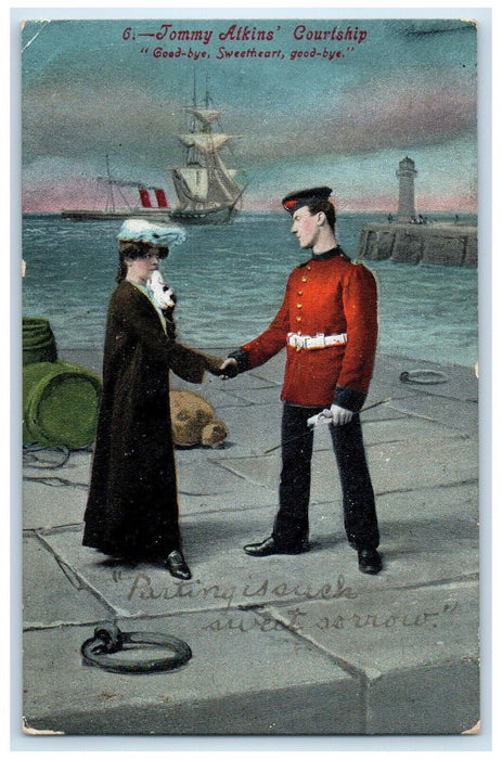 Tommy Atkins Courtship Couple Romance Part 6 Goodbye Steamer Boat Postcard