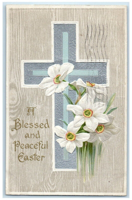 1908 Easter Holy Cross Silver Flowers Winsch Back Embossed Detroit MI Postcard