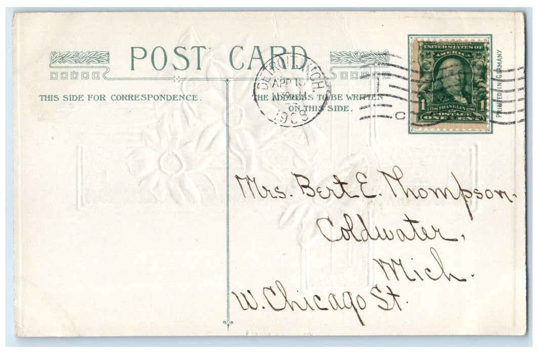 1908 Easter Holy Cross Silver Flowers Winsch Back Embossed Detroit MI Postcard