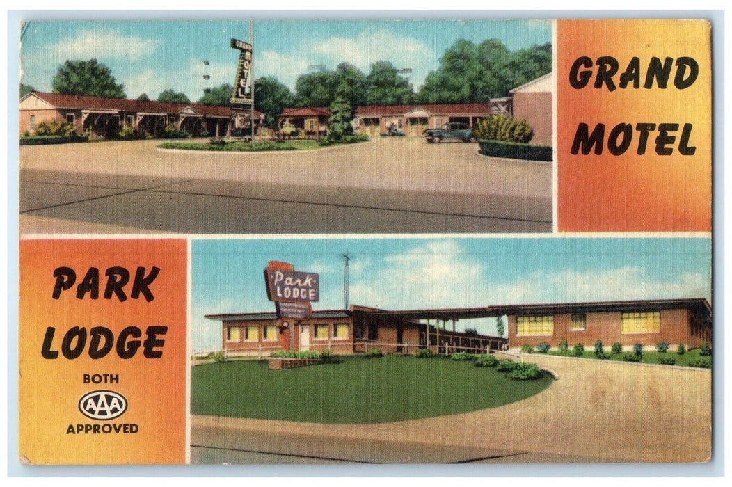 1958 Grand Motel Park Lodge Tulsa Oklahoma OK Dual View Posted Vintage Postcard