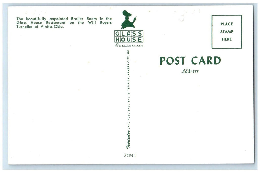 c1950's Glass House Restautant Broiler Room Interior Vinita Oklahoma OK Postcard