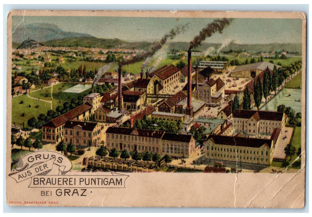 c1905 Greetings from the Puntigam Brewery near Graz Austria Postcard