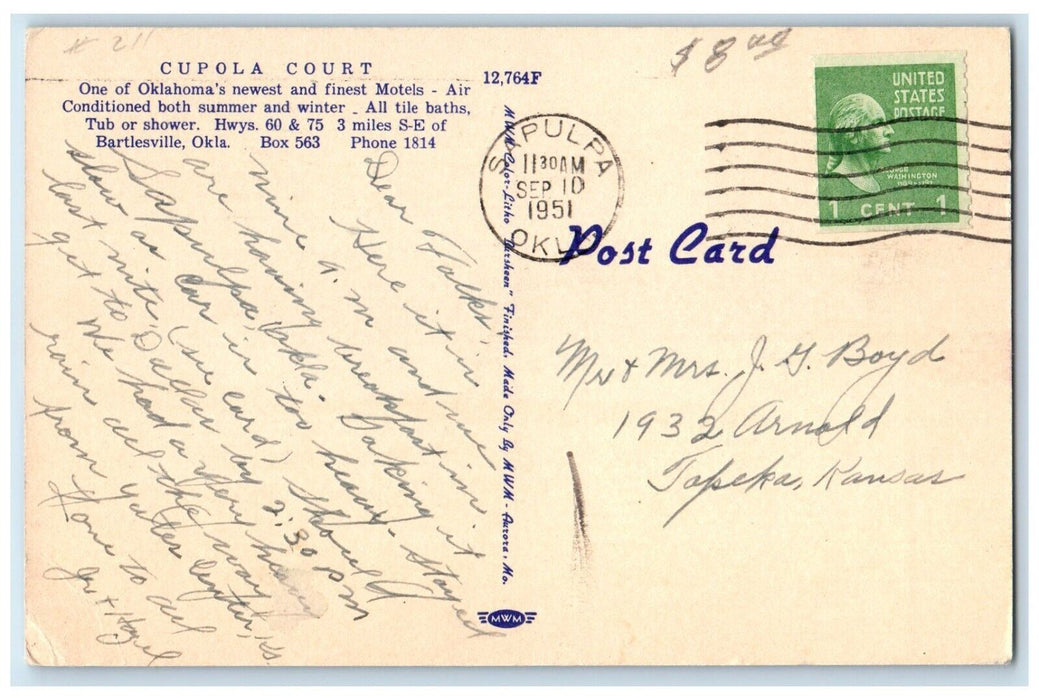 1951 Cupola Courts Motel Bartlesville Sapulpa Oklahoma OK Vintage Postcard