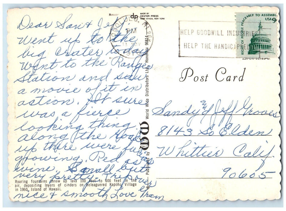 1976 Roaring Fountains Lava Beleaguered Kapoho Village Honolulu Hawaii Postcard