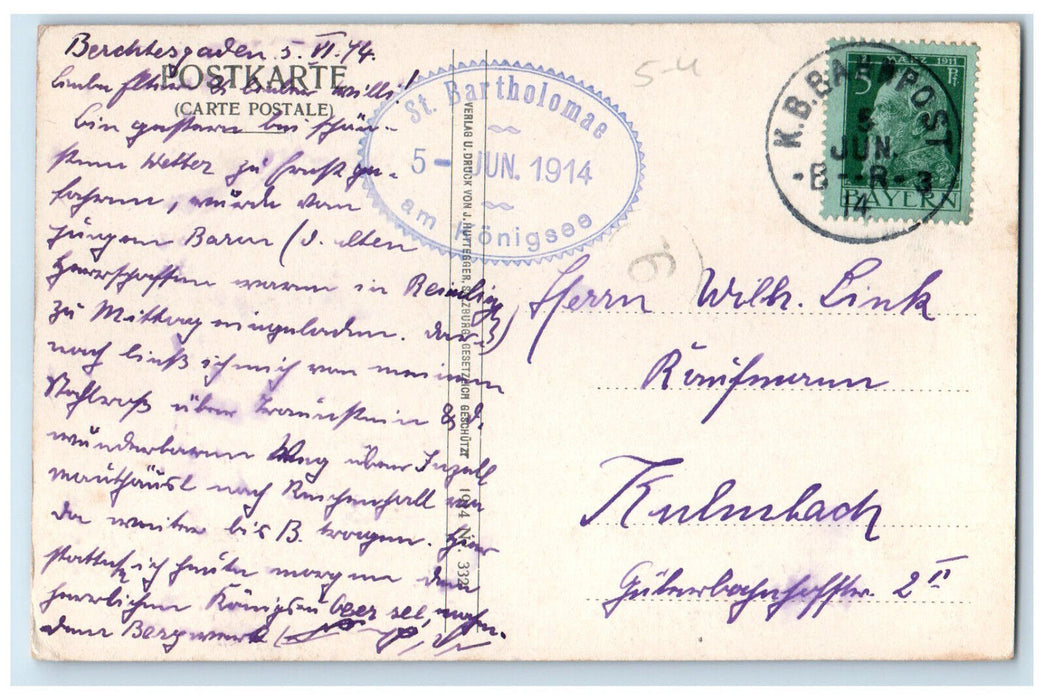 1914 Boat Canoeing Mountains Schönau am Königssee Germany Posted Postcard