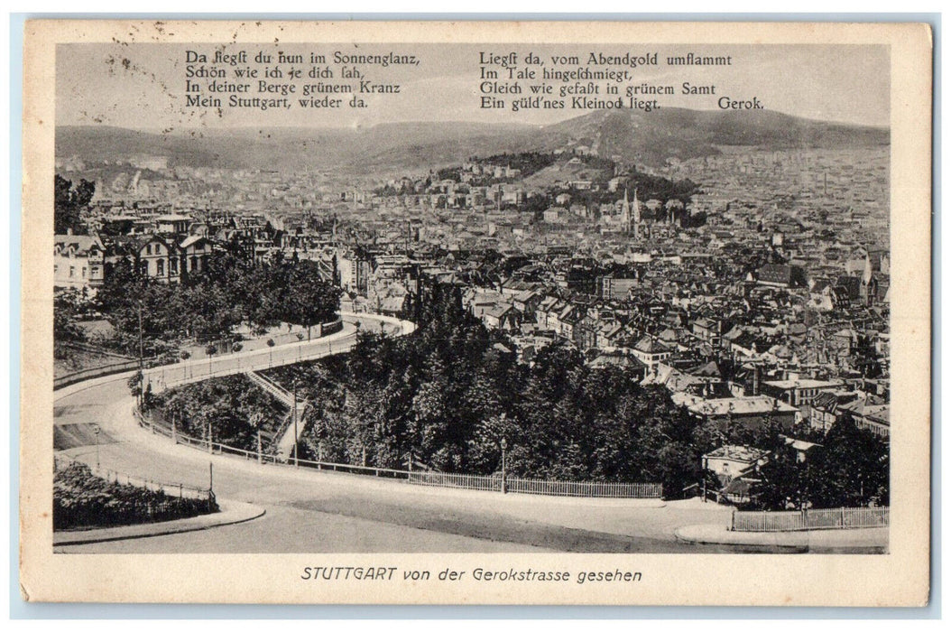 1916 Stuttgart seen from Gerokstrasse Baden-Württemberg Germany Postcard