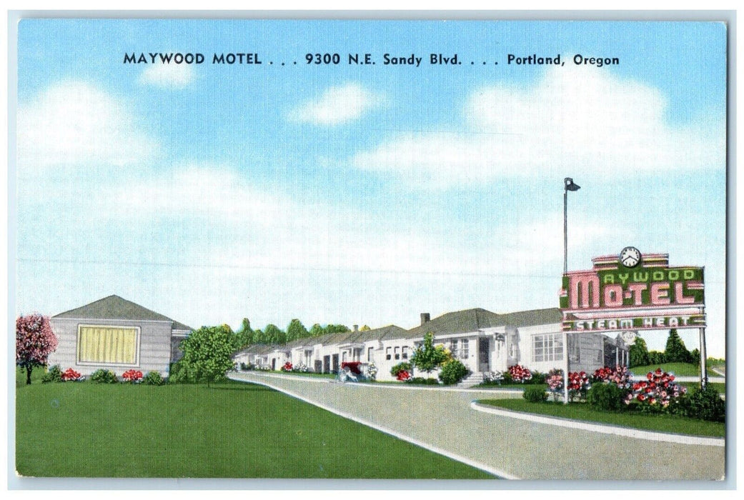 c1960's Maywood Motel 9300 NE Sandy Blvd. Flowers Portland Oregon OR Postcard