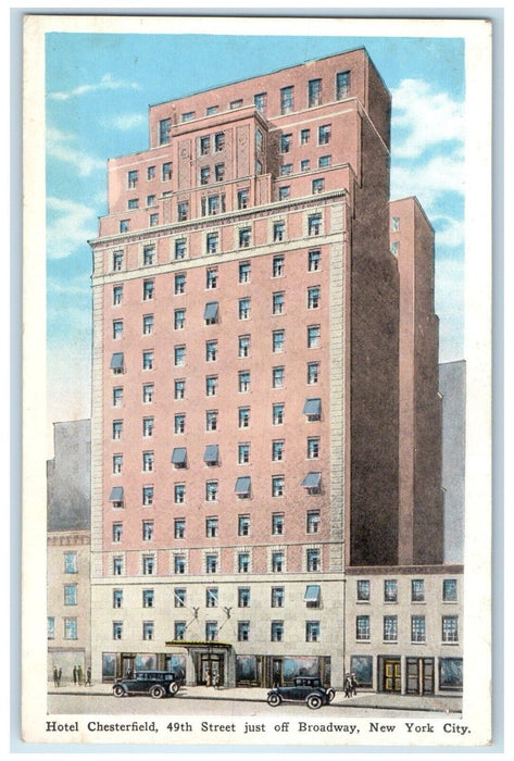 c1920 Exterior View Hotel Chesterfield New York City New York Unposted Postcard
